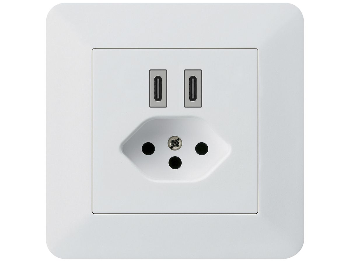 UP-USB-Ladesteckdose Hager kallysto.trend C-C 20W+T13 5V 94×94mm weiss