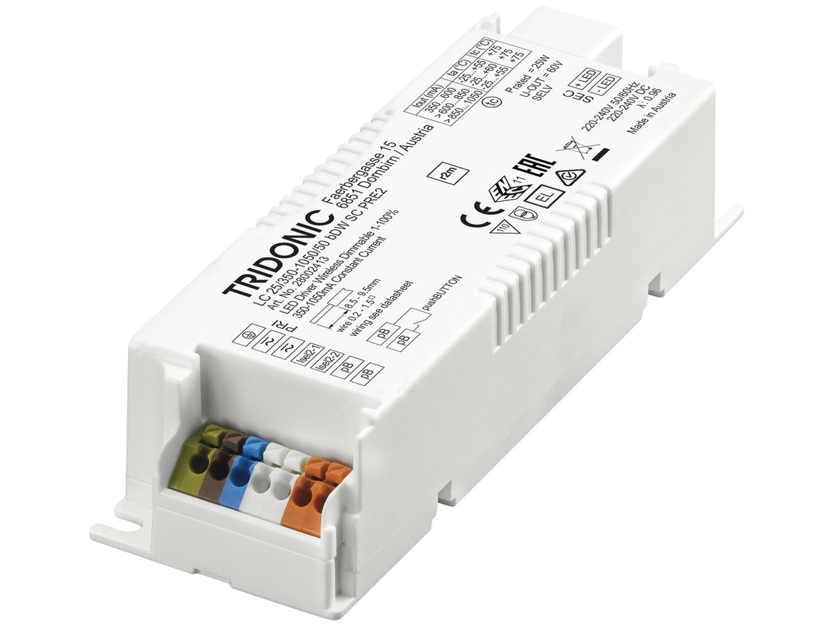 LED-Konverter basicDIM LC 25/350-1050/50 bDW SC PRE2 350…1050mA 25W, 43×30×130mm