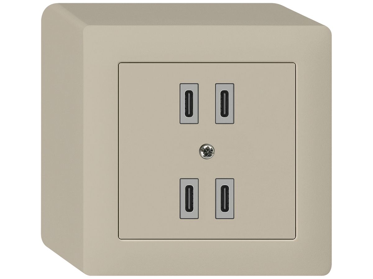 AP-USB-Ladesteckdose Hager kallysto 2×C-C 2×20W oder 4×10W 5V 86×86mm beige
