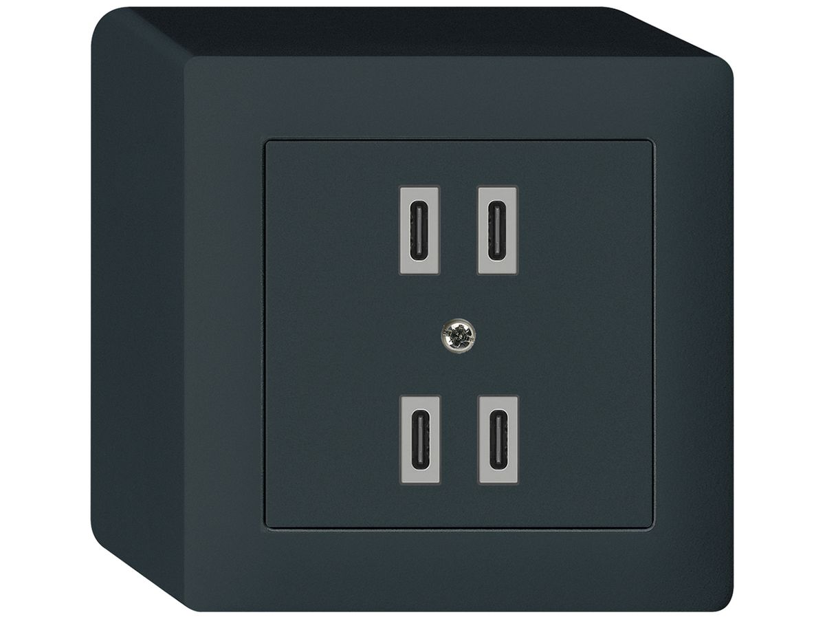 AP-USB-Ladesteckdose Hager kallysto 2×C-C 2×20W oder 4×10W 5V 86×86mm schwarz