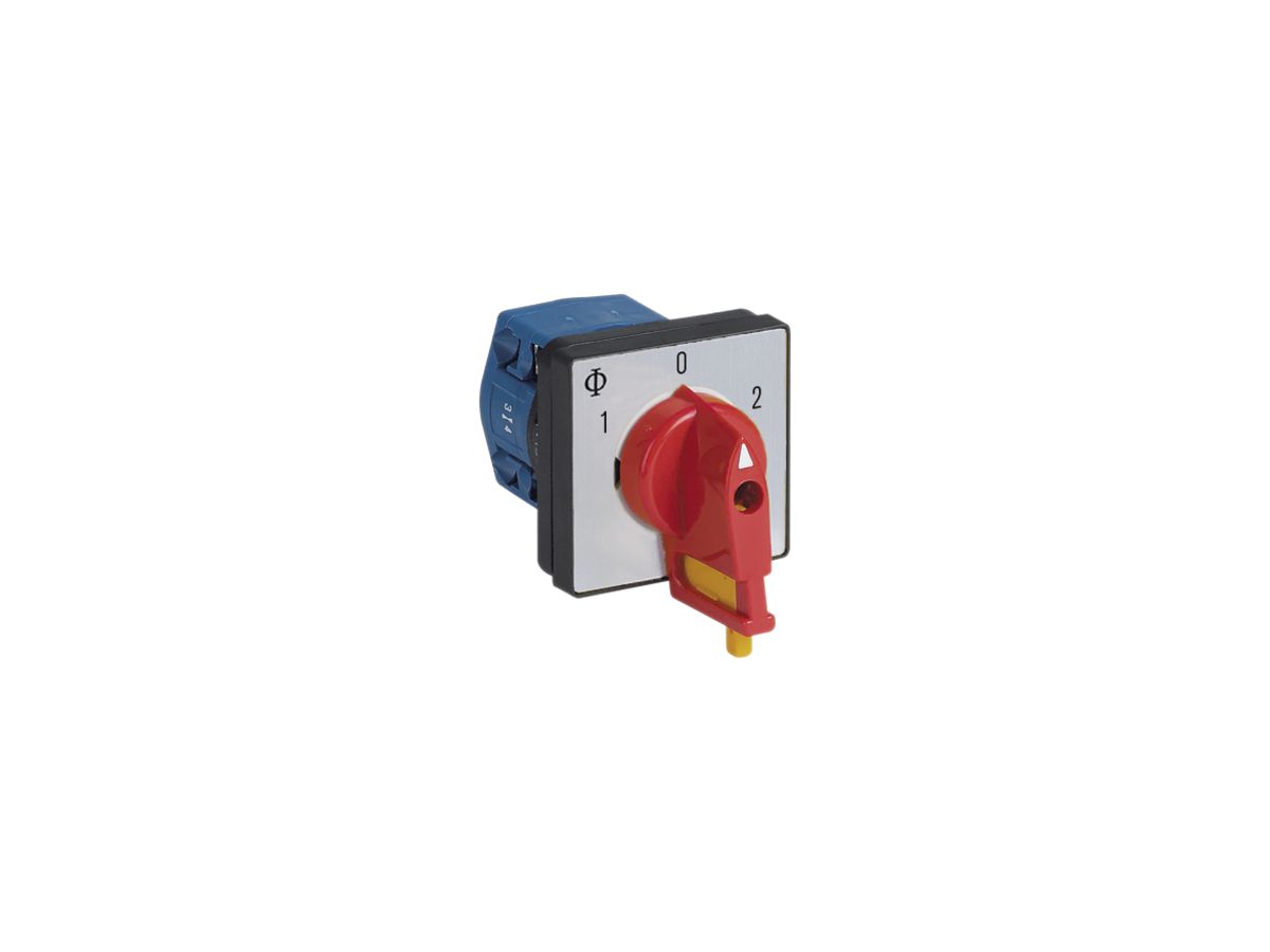 EB-Drehschalter K&N, 20A/690V 2/3L, Griff rt, 48×48mm, Ø6mm, "1-0-2"