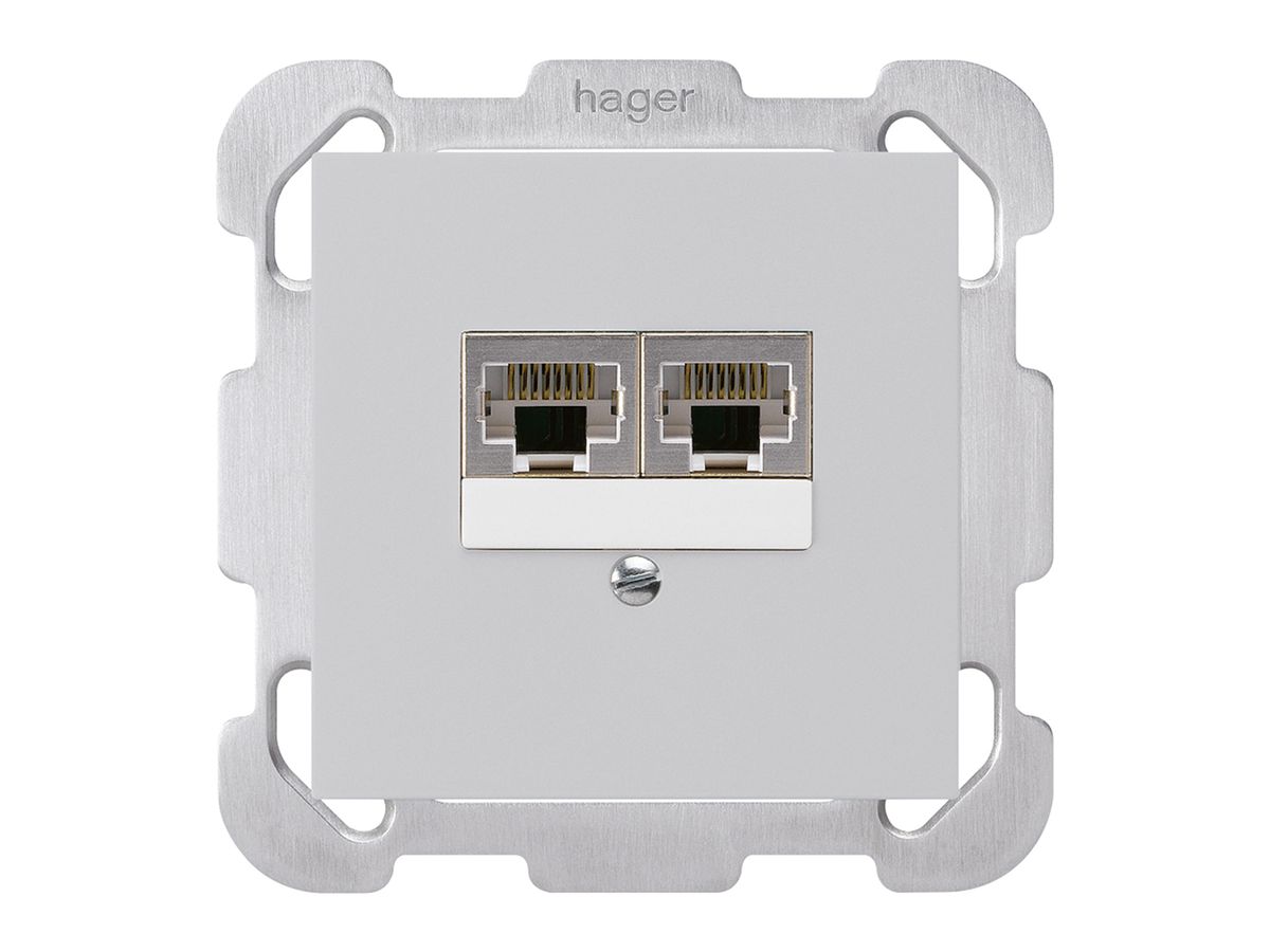 UP-Dose kallysto 2×RJ45s parallel hellgrau mit Befestigungsplatte