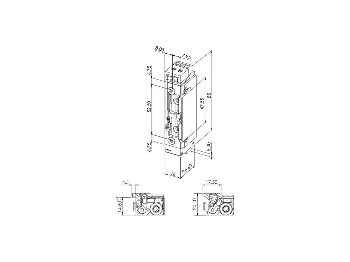 Vorlasttüröffner BSW B5010-TK, 10…24VDC, stromlos geschlossen, Radiusfalle, Top