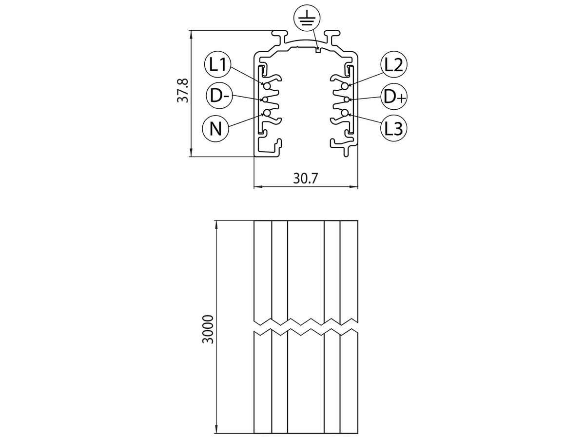 AP-Stromschiene Sylvania OneTrack 250…440V 3-Ph DALI Aluminium 3000mm schwarz