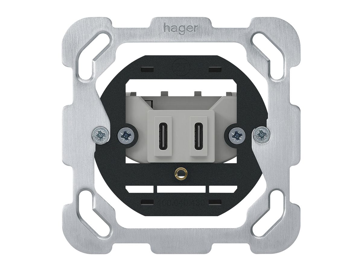 UP-USB-Ladesteckdose Hager C-C 20W 5V 77×77mm aluminium