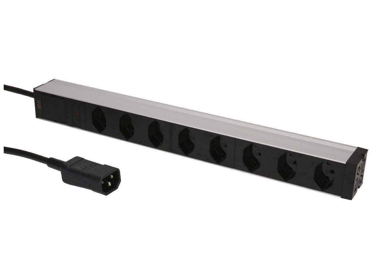 Mehrfachsteckdose PDU 19" MH maxCONNECT 8×T13 1HE 3×1.5mm² 1×C14 2m alu-sz