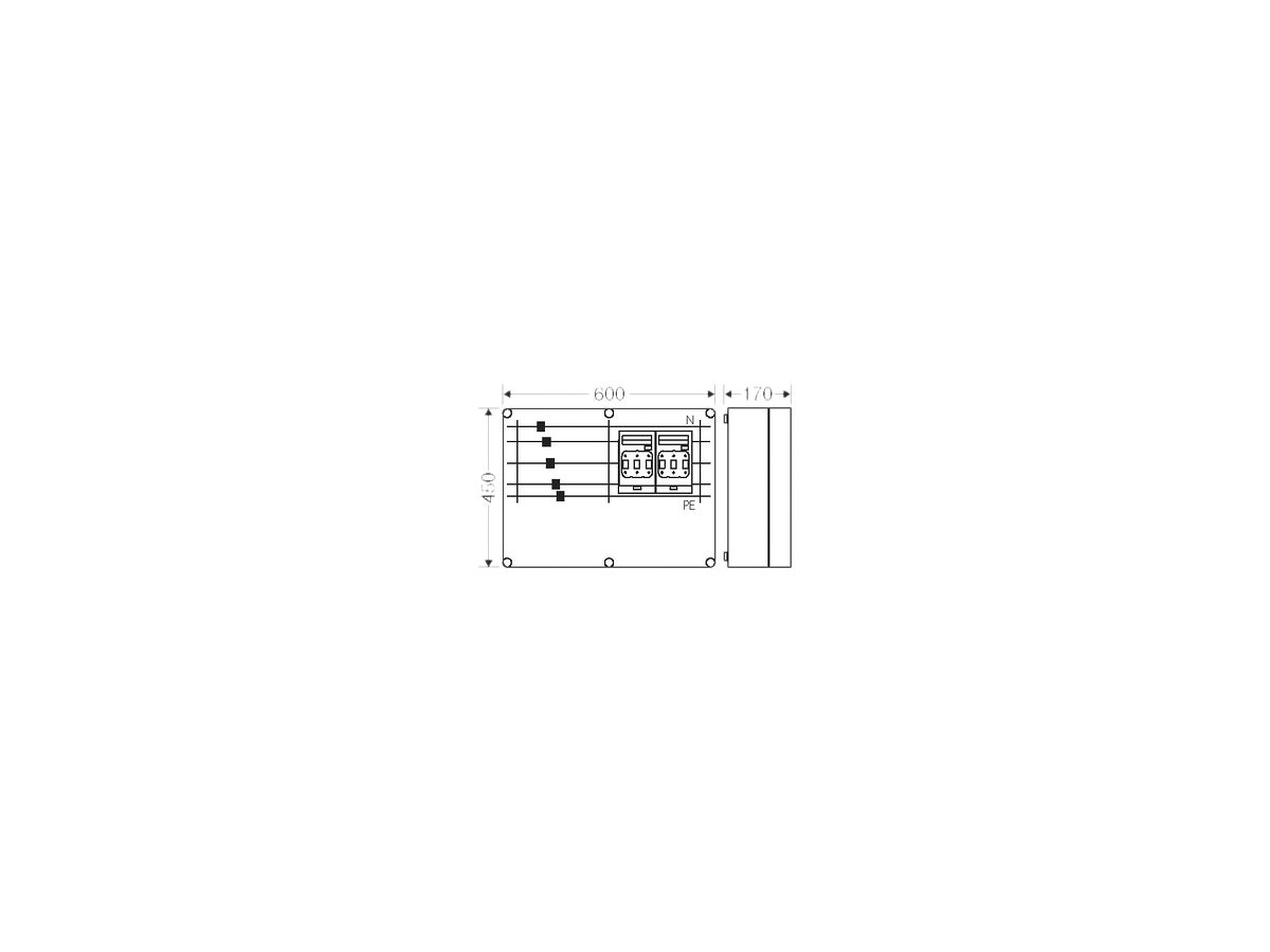 NH-Gehäuse Hensel Mi 2×3×NH00, mit Sammelschiene, 250A, 5-polig