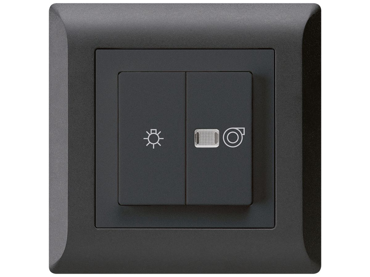 UP-Leuchtdruckschalter kallysto.line schwarz 1/1L Symbolen Licht+Ventilation