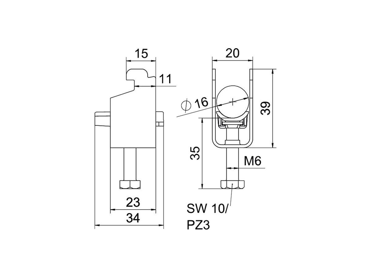 Schnellverleger BET 2056 N-Fuss Kunststoff 12…16mm 1×Kabel A2 1.4301