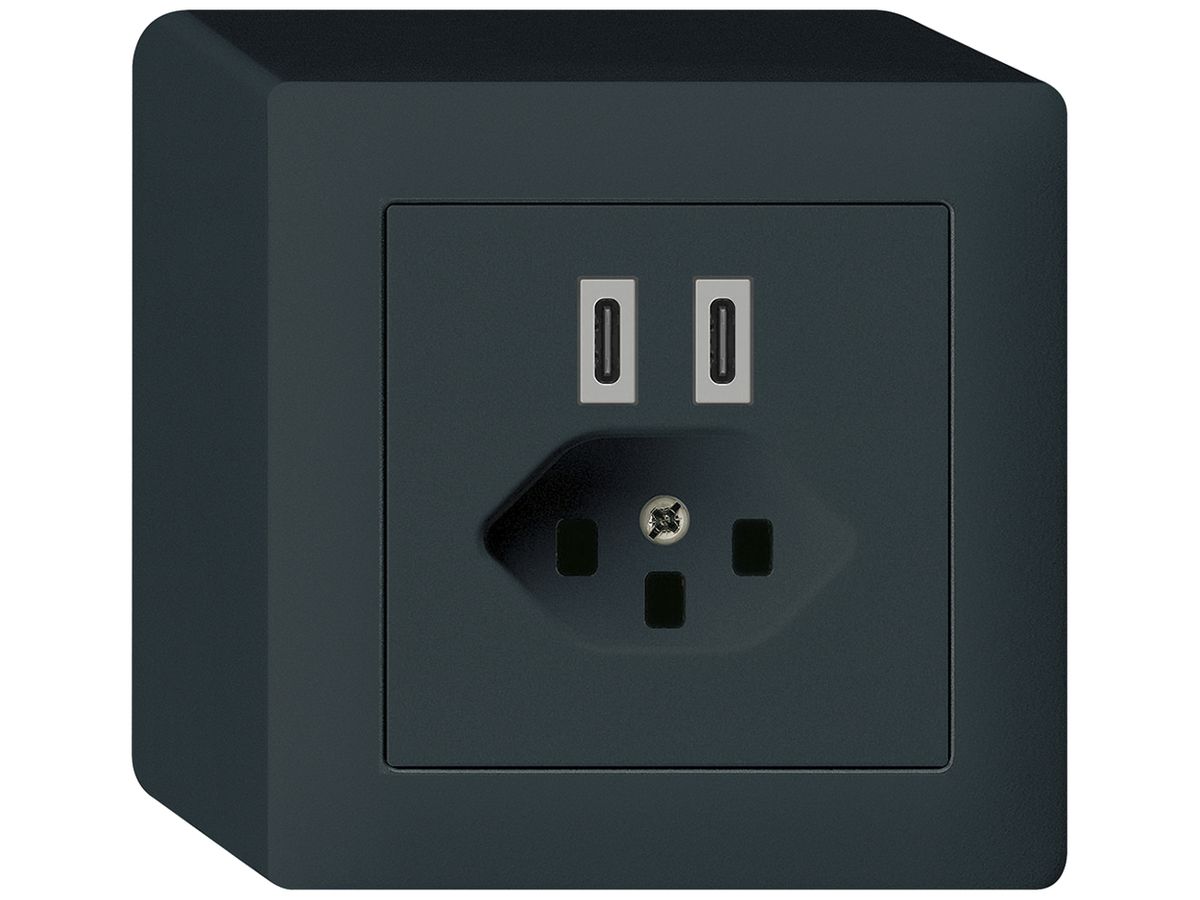 AP-USB-Ladesteckdose Hager kallysto C-C 20W+T23 5V 86×86mm schwarz