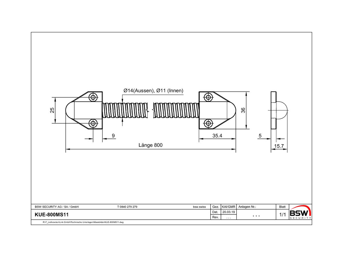 Kabelübergang-Set 800mm, Ø14/11mm, Messing/Kunststoff