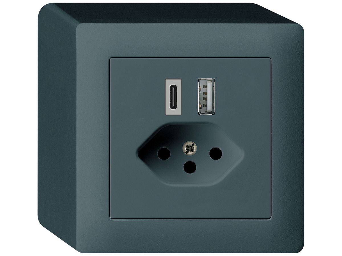AP-USB-Ladesteckdose kallysto 18W PD 1×Typ A 1×Typ C T13 AP-Gehäuse an