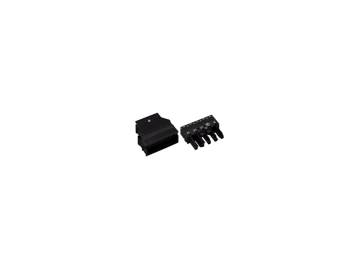 Buchse WAGO 5L 0.5…4mm² schwarz mit Zugentlastungsgehäuse