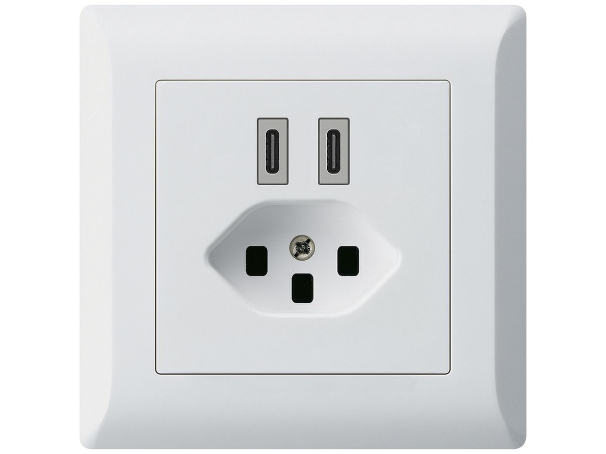 UP-USB-Ladesteckdose Hager kallysto.line C-C 20W+T23 5V 92×92mm weiss