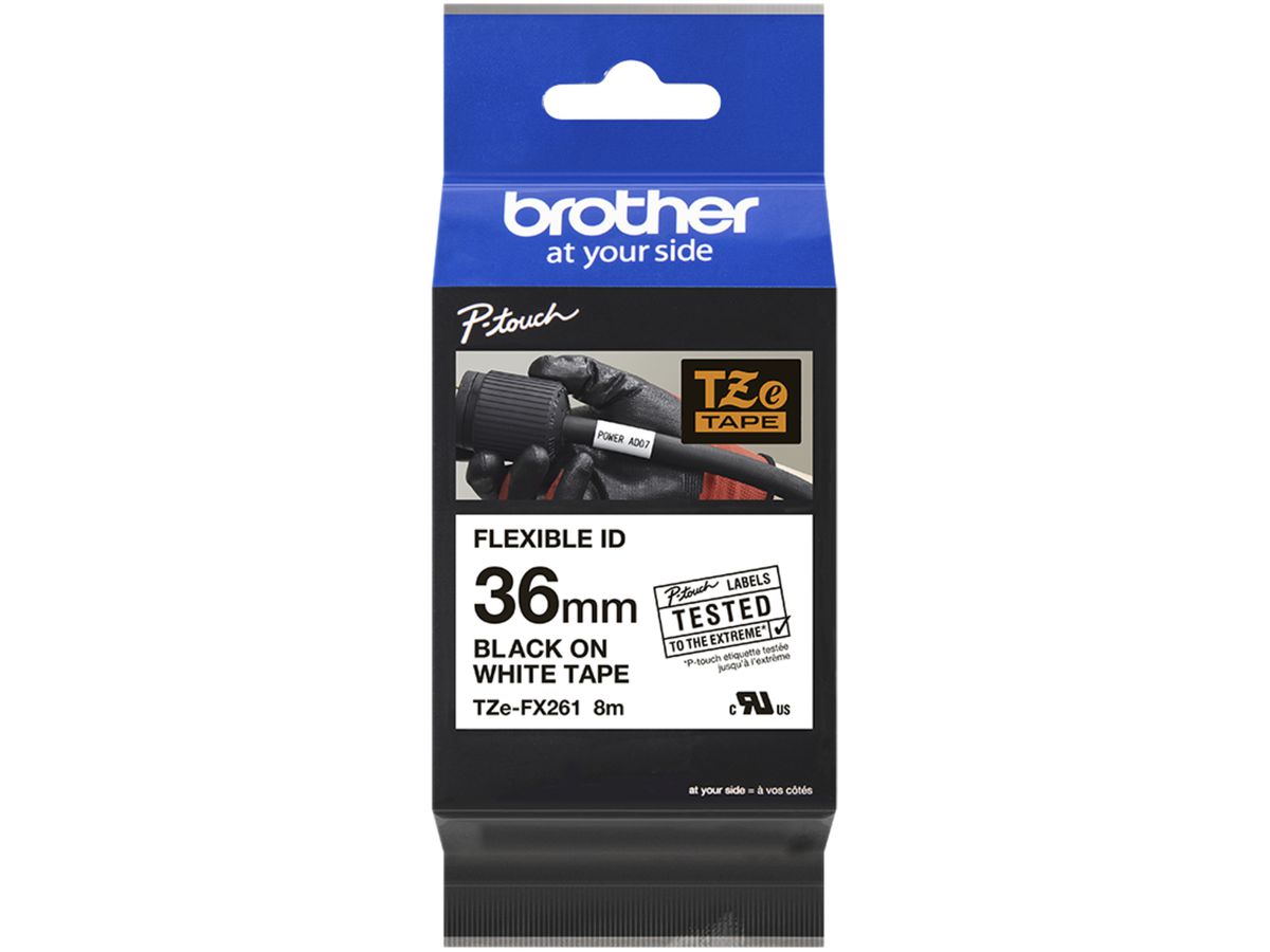 Schriftbandkassette Brother TZe-FX261 36mm×8m, weiss-schwarz