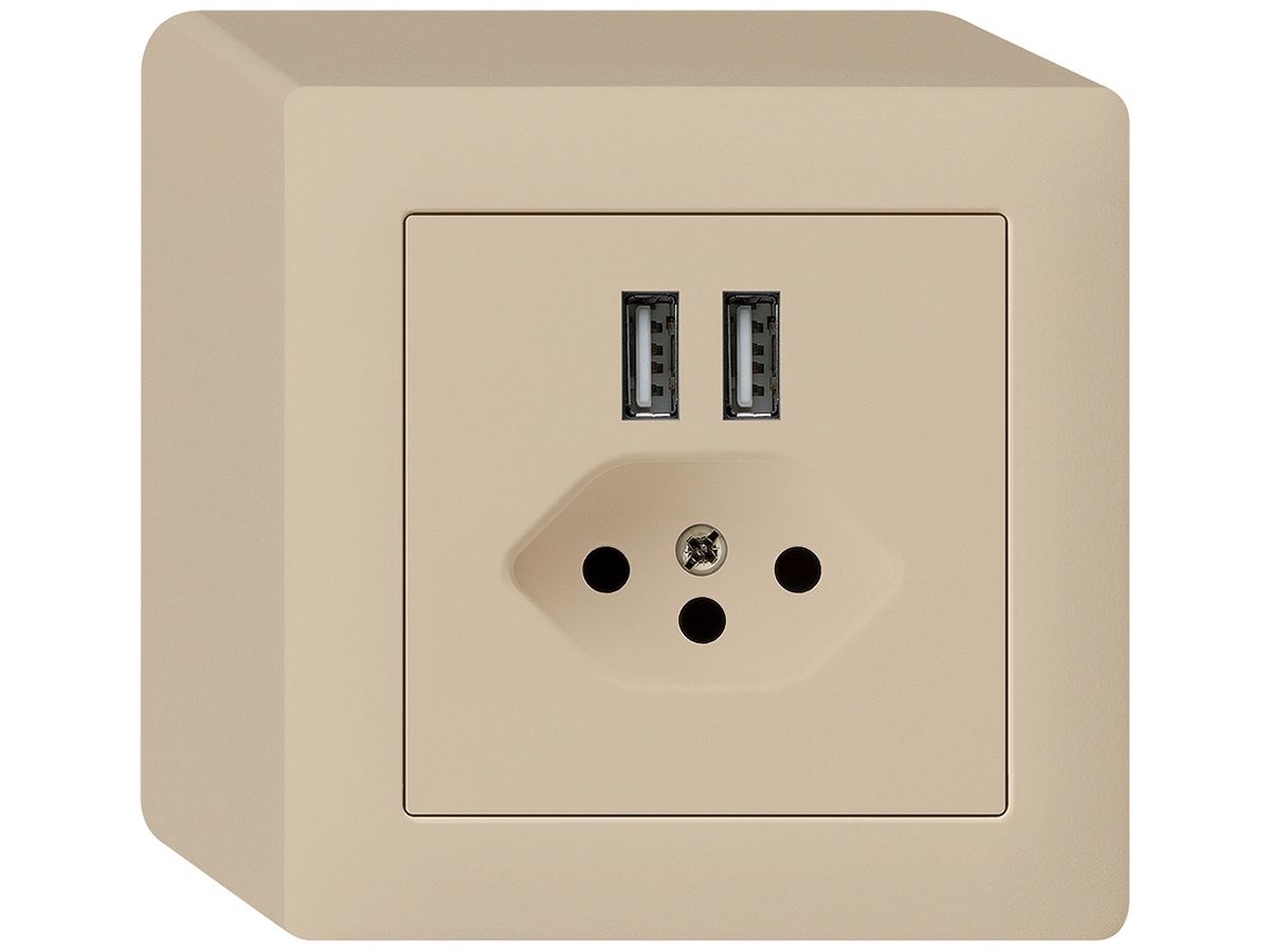 AP-Steckdose 2×USB & T13 kallysto Q 2400mA beige