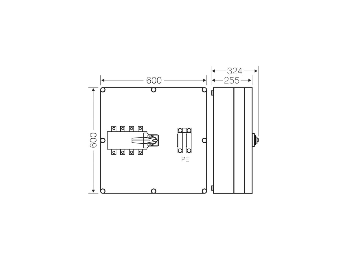 Lastumschaltergehäuse Hensel Mi, 250A 4-polig+PE
