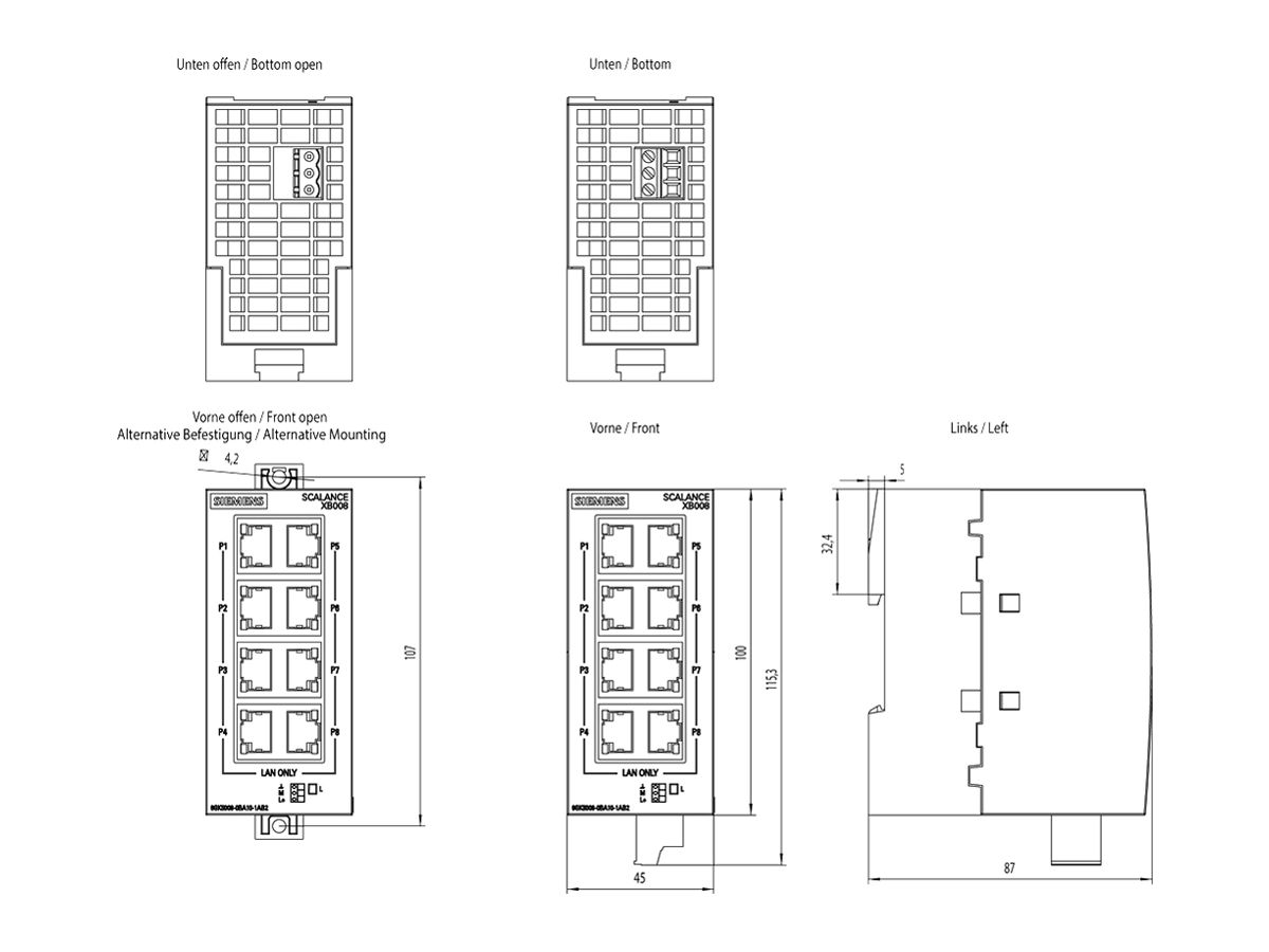 IE-Switch Siemens SCALANCE XB008 8×RJ45 10/100Mbit/s unmanaged