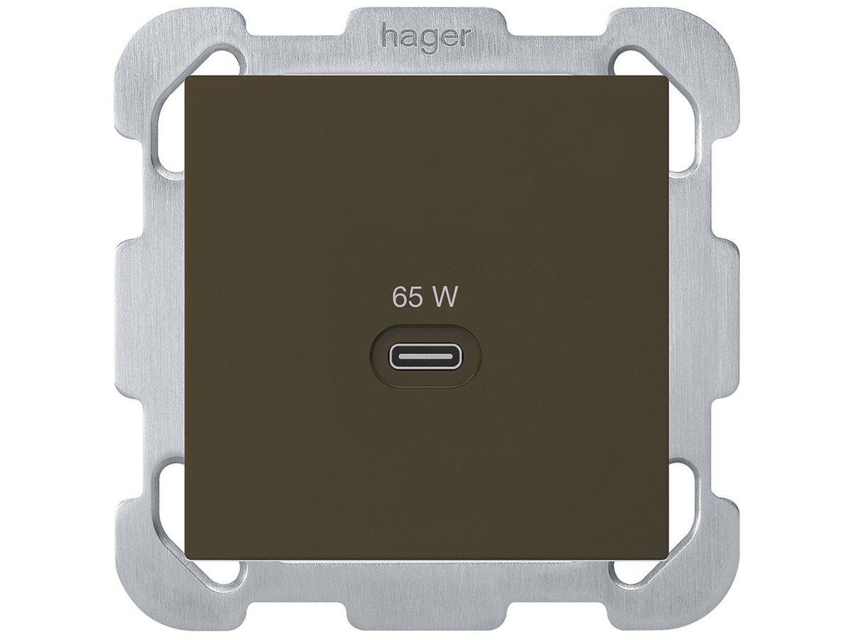 UP-USB-Ladesteckdose Hager kallysto Typ C 65W 3250mA braun