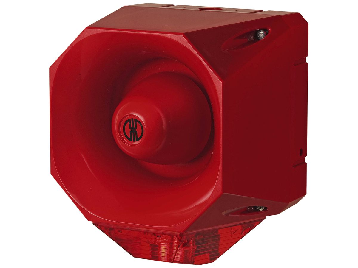 LED-Blitz-Sirene WERMA, 18…30VDC, 120dB, 42 Töne, rot