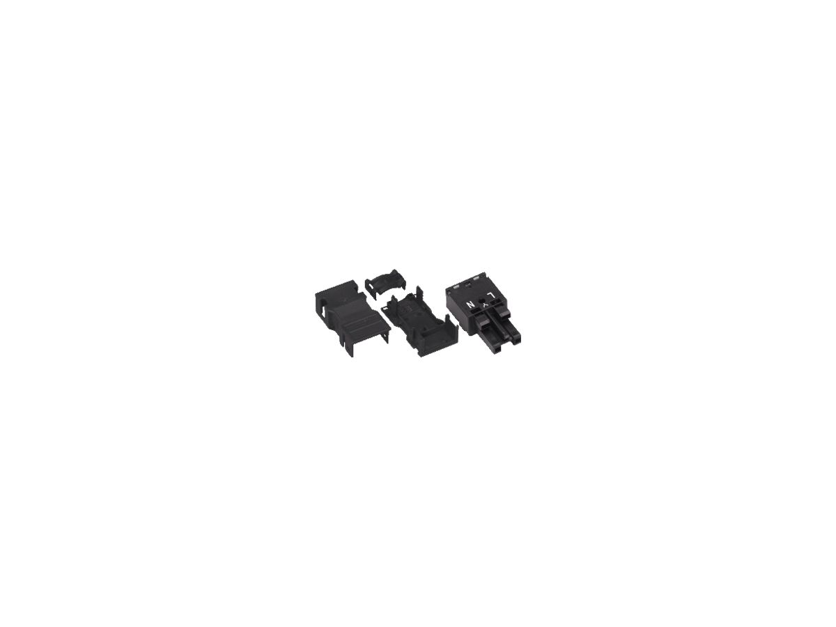 Buchse WAGO 2L 2×0.5…4mm² schwarz Kodierung A mit Zugentlastungsgehäuse