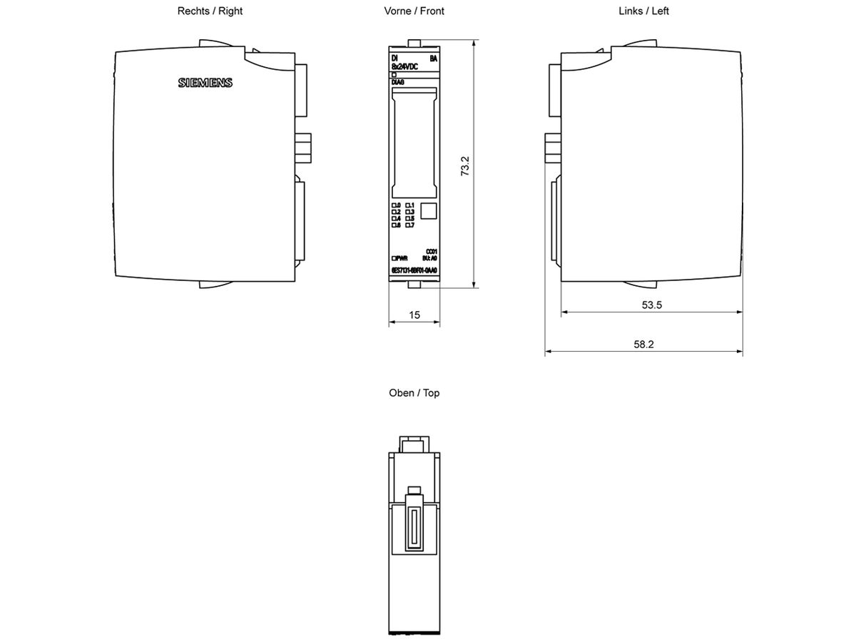 SPS-Eingabemodul Siemens SIMATIC ET200SP DI 8×24VDC BA A0 CC01