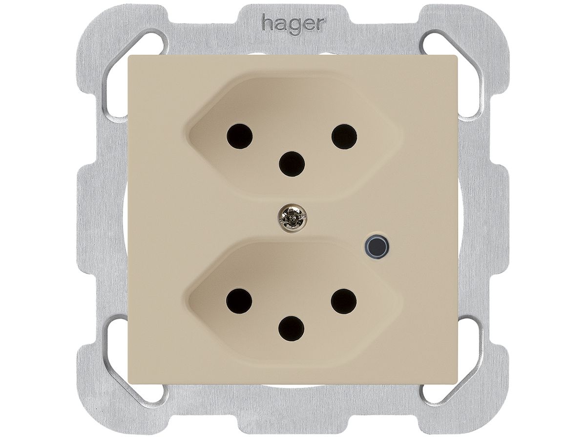 UP-Steckdose Hager kallysto 2×T13 beleuchtet B beige