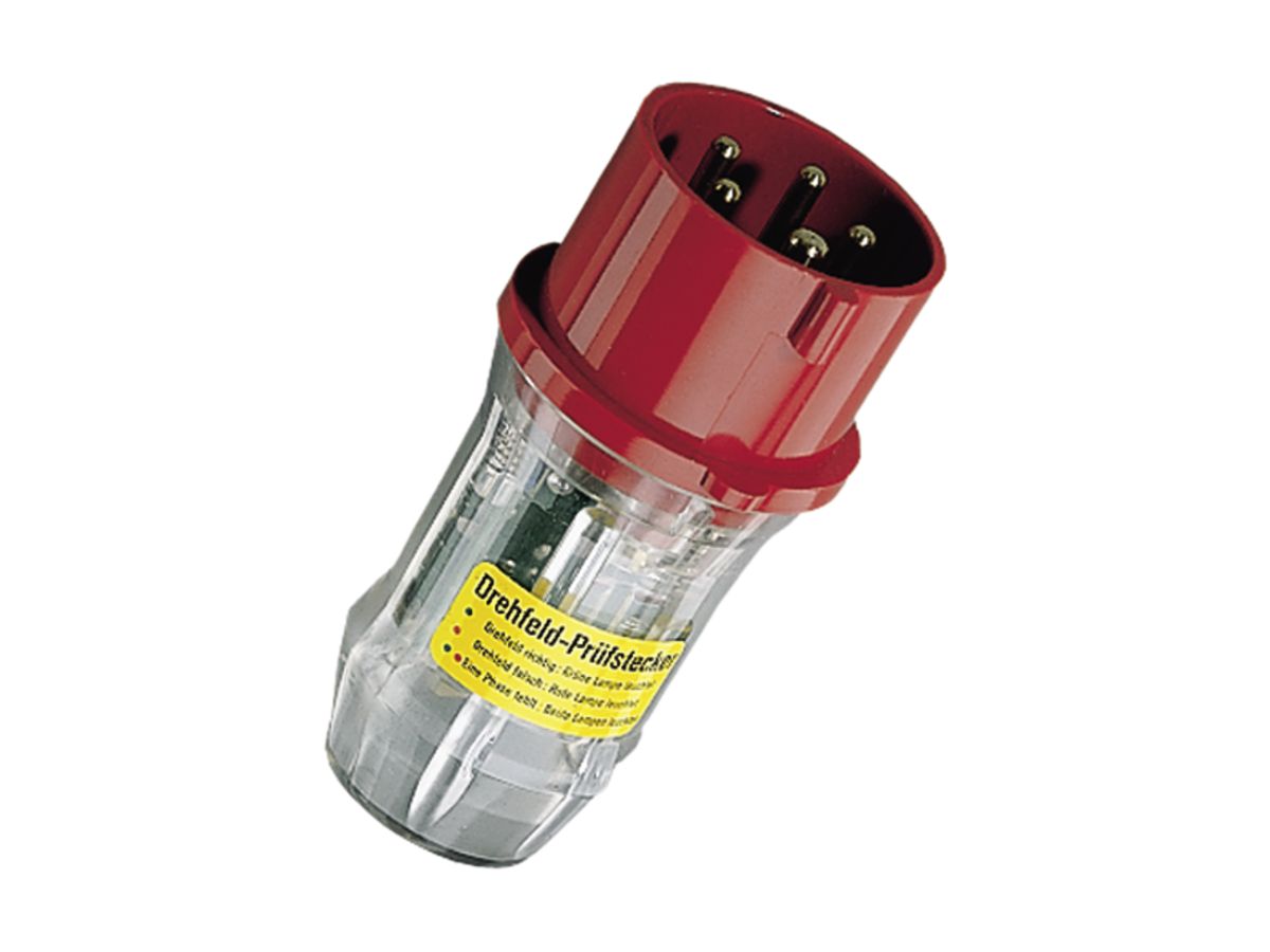 Prüfstecker CEE 63A 5P 6h 400V rot Drehfeldkontrolle