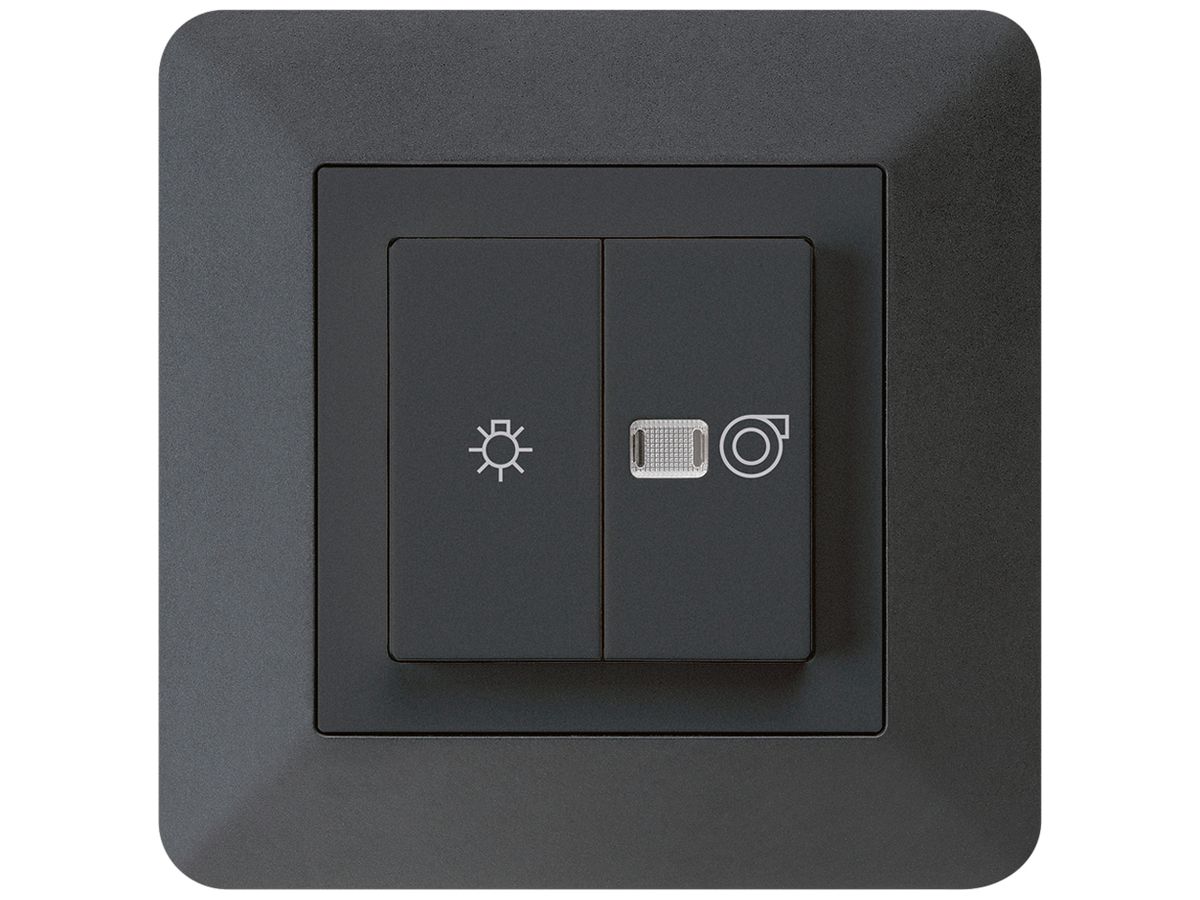 UP-Leuchtdruckschalter kallysto.trend schwarz 1/1L Symbolen Licht+Ventilation