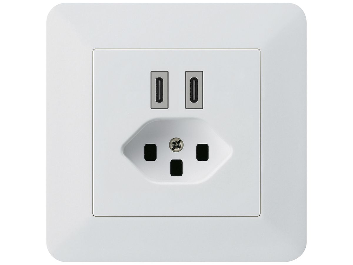 UP-USB-Ladesteckdose Hager kallysto.trend C-C 20W+T23 5V 94×94mm weiss