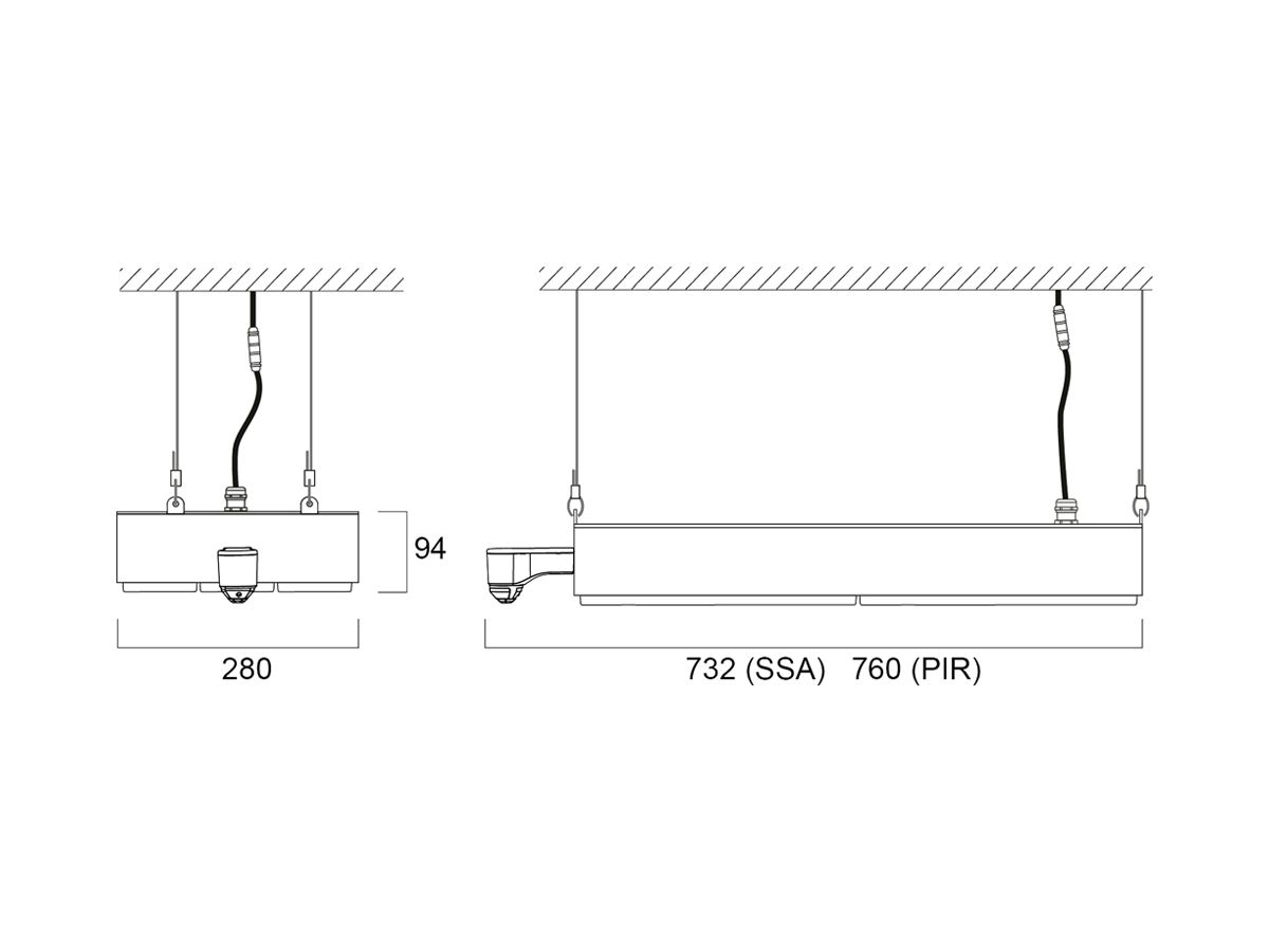 LED-Hallenstrahler Sylvania KubiXx AISLE PIR 188W 32500lm 840 IP65 DIM 732×280