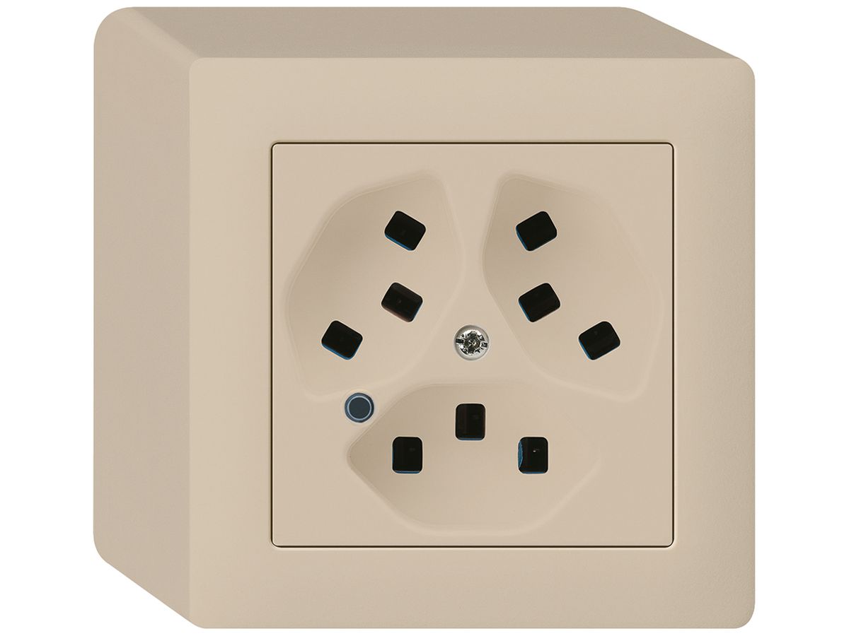 AP-Steckdose Hager kallysto 3×T23 beleuchtet Q beige