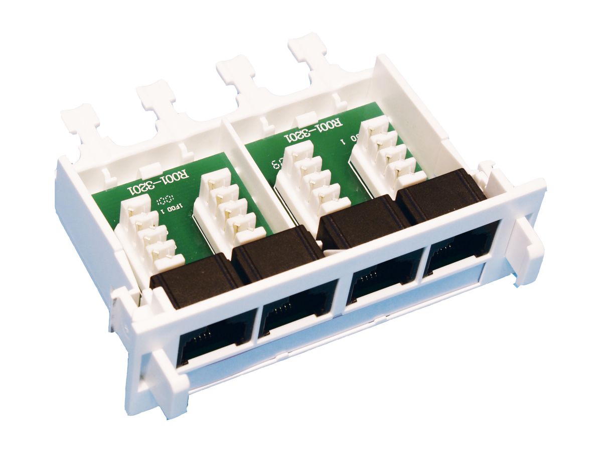 Moduleinsatz ITPLUS 4×RJ45 weiss für 4 Voice Ports 88×66×29mm