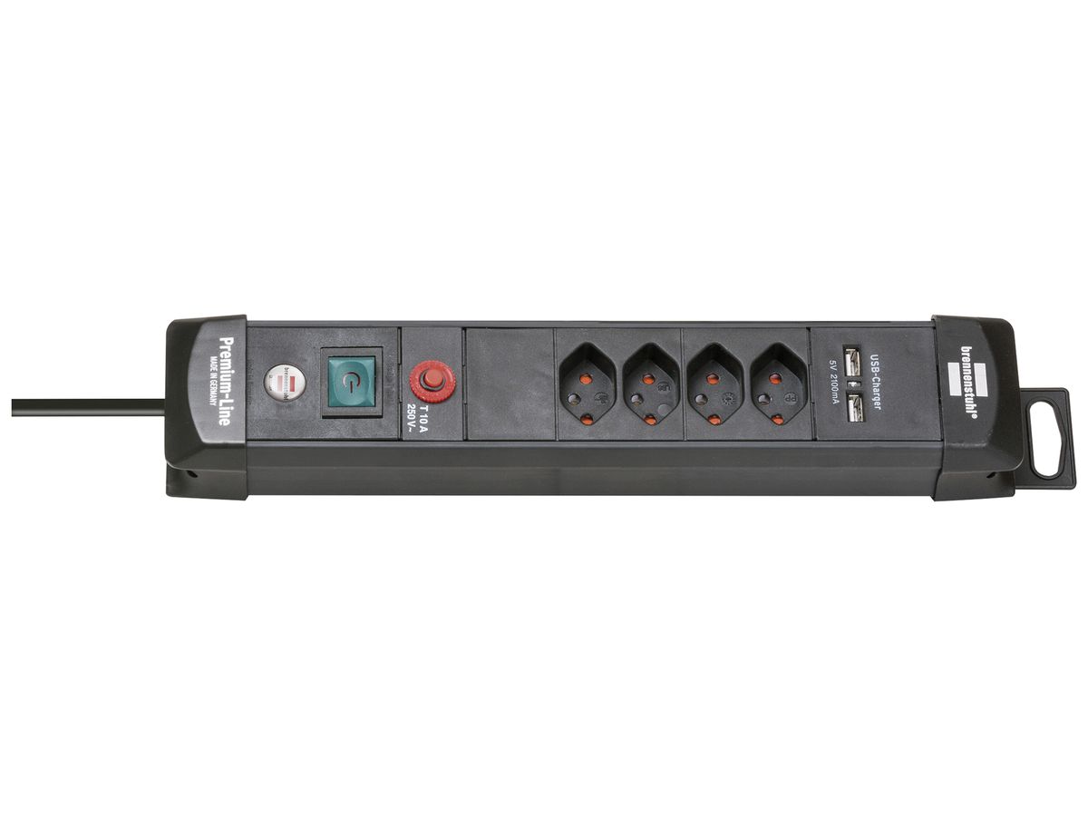 Steckdosenleiste cleverLINE Schalter Aufhänger 4×T13 2×USB 3m H05VV-F3×1.5mm² sz