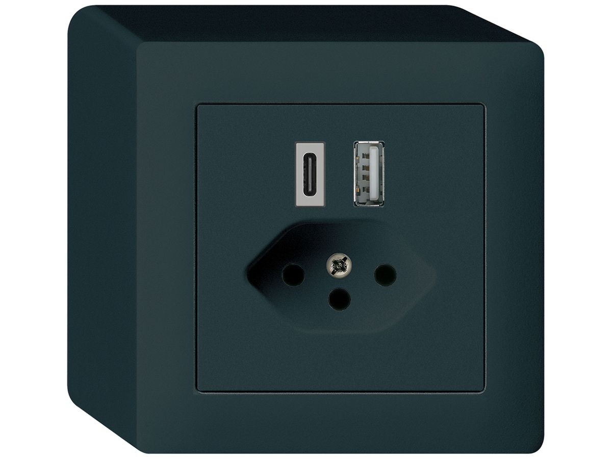AP-USB-Ladesteckdose kallysto 18W PD 1×Typ A 1×Typ C T13 AP-Gehäuse schwarz