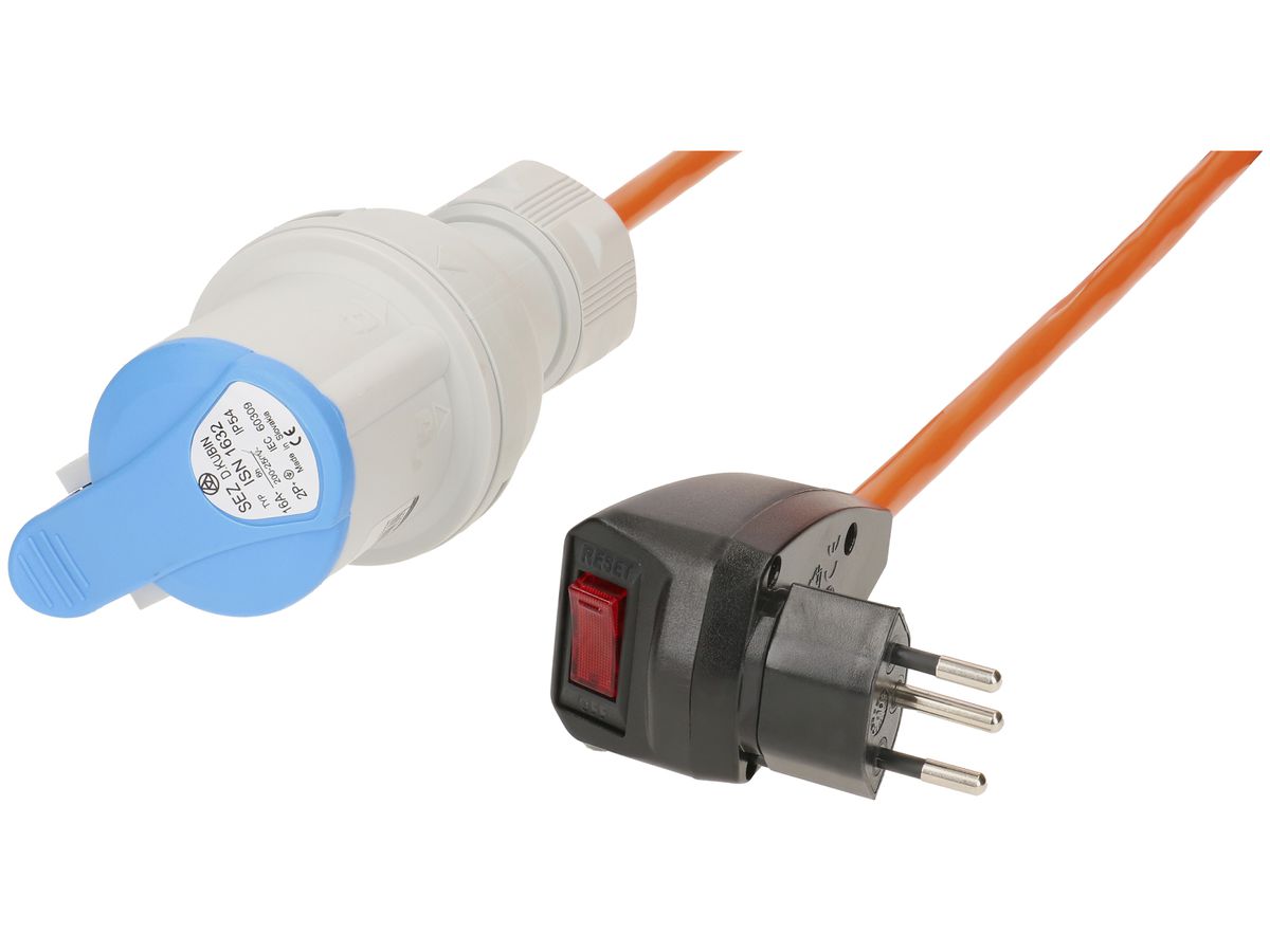 Verlängerung MH T12/CEE16A blau 230V PUR 3×1.5mm² PUR 15m  orange