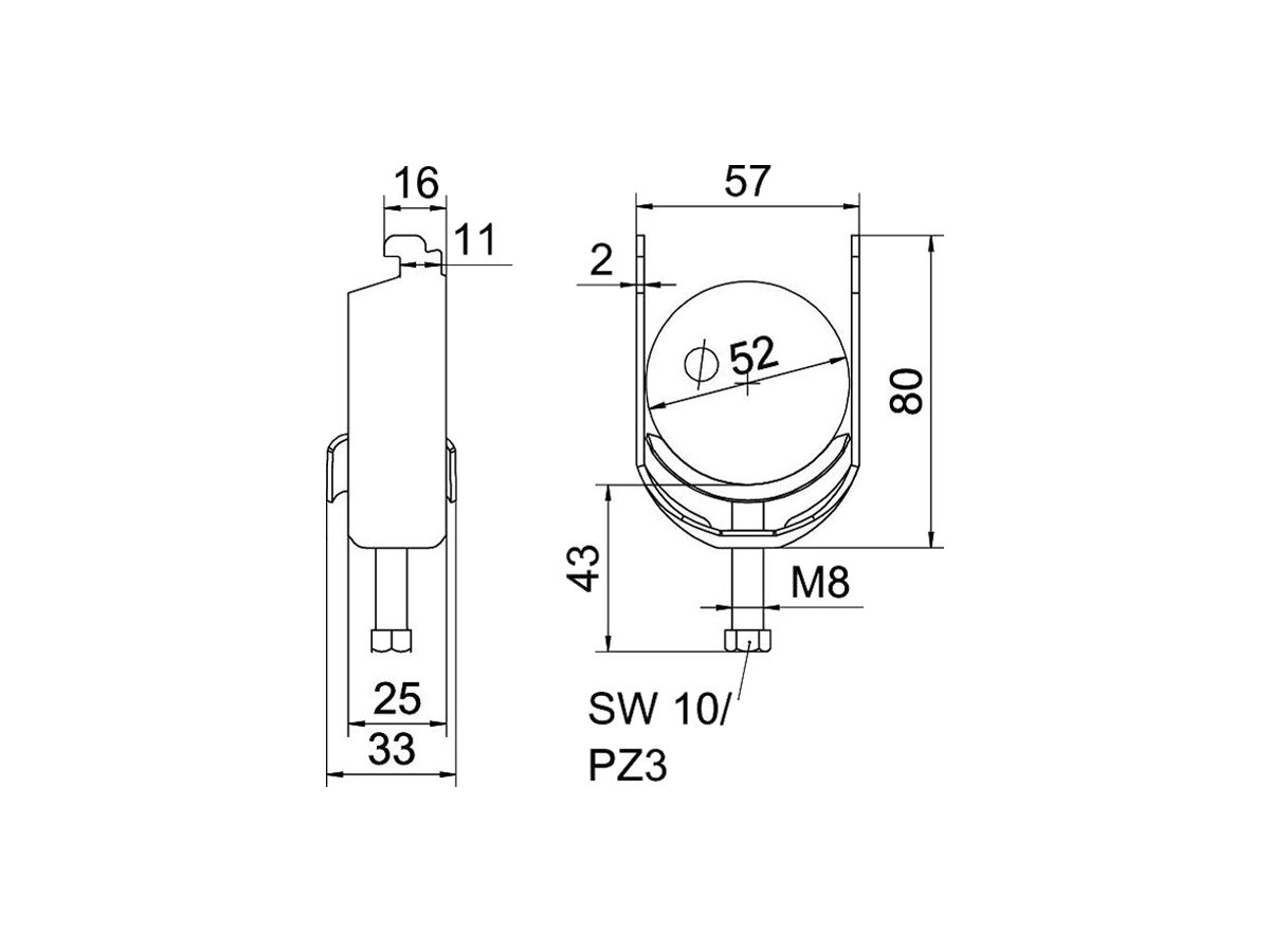 Schnellverleger BET 2056 N-Fuss Metall 46…52mm 1×Kabel Stahl tfZn