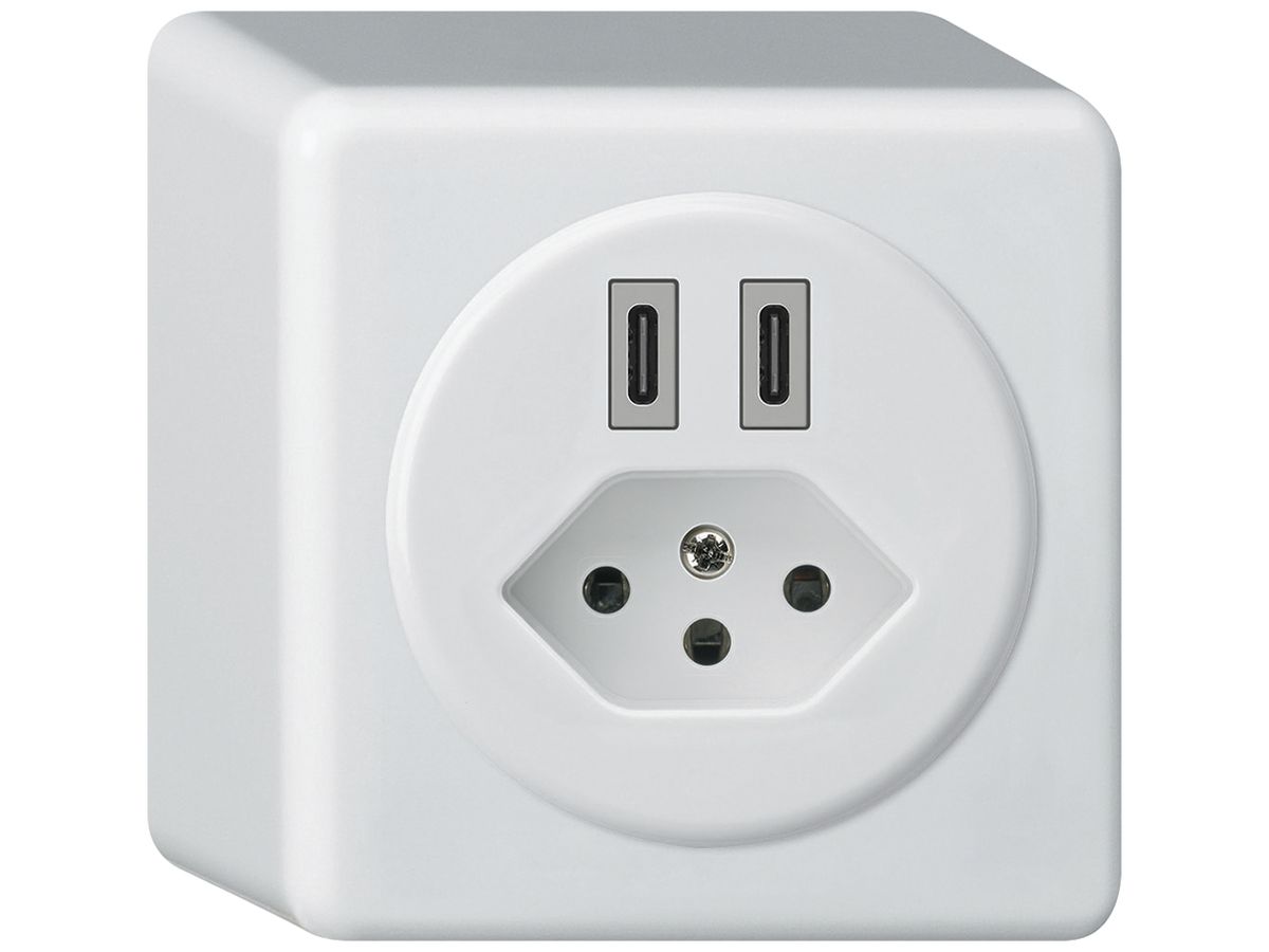 AP-USB-Ladesteckdose Hager basico C-C 20W+T13 5V 86×86mm weiss