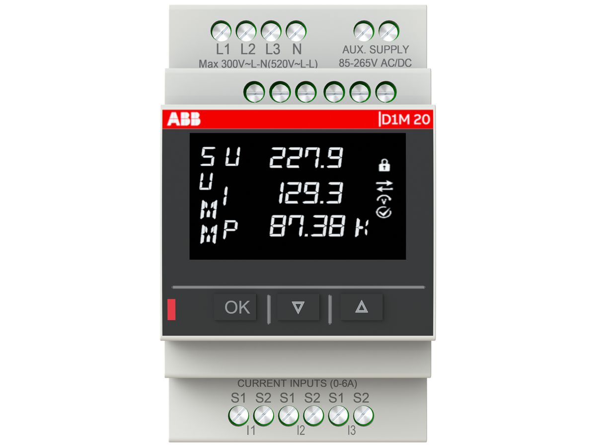 REG-Multimeter ABB D1M 20 V/A/Hz/P/E/THD 3LN 1A/5A Modbus TCP/IP 3TE