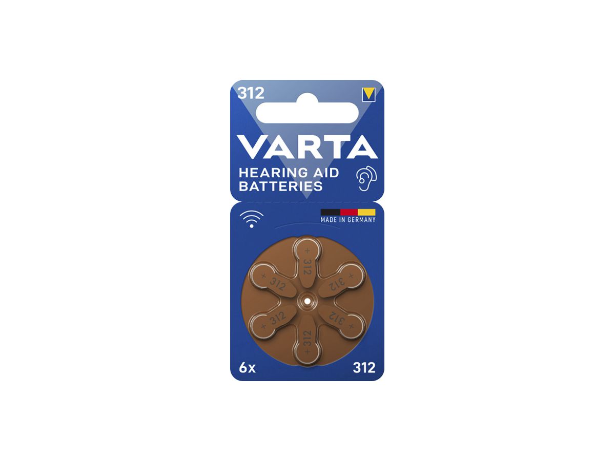 Knopfzelle Zink/Luft VARTA Hearing Aid 312, Blister à 6  Stück