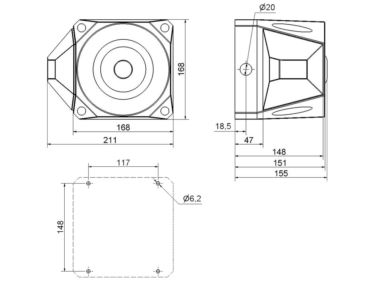 LED-Blitz-Sirene WERMA, 18…30VDC, 120dB, 42 Töne, rot