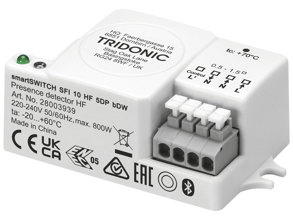 Präsenzmelder Tridonic smartSWITCH SFI 10 HF 5DP bDW weiss