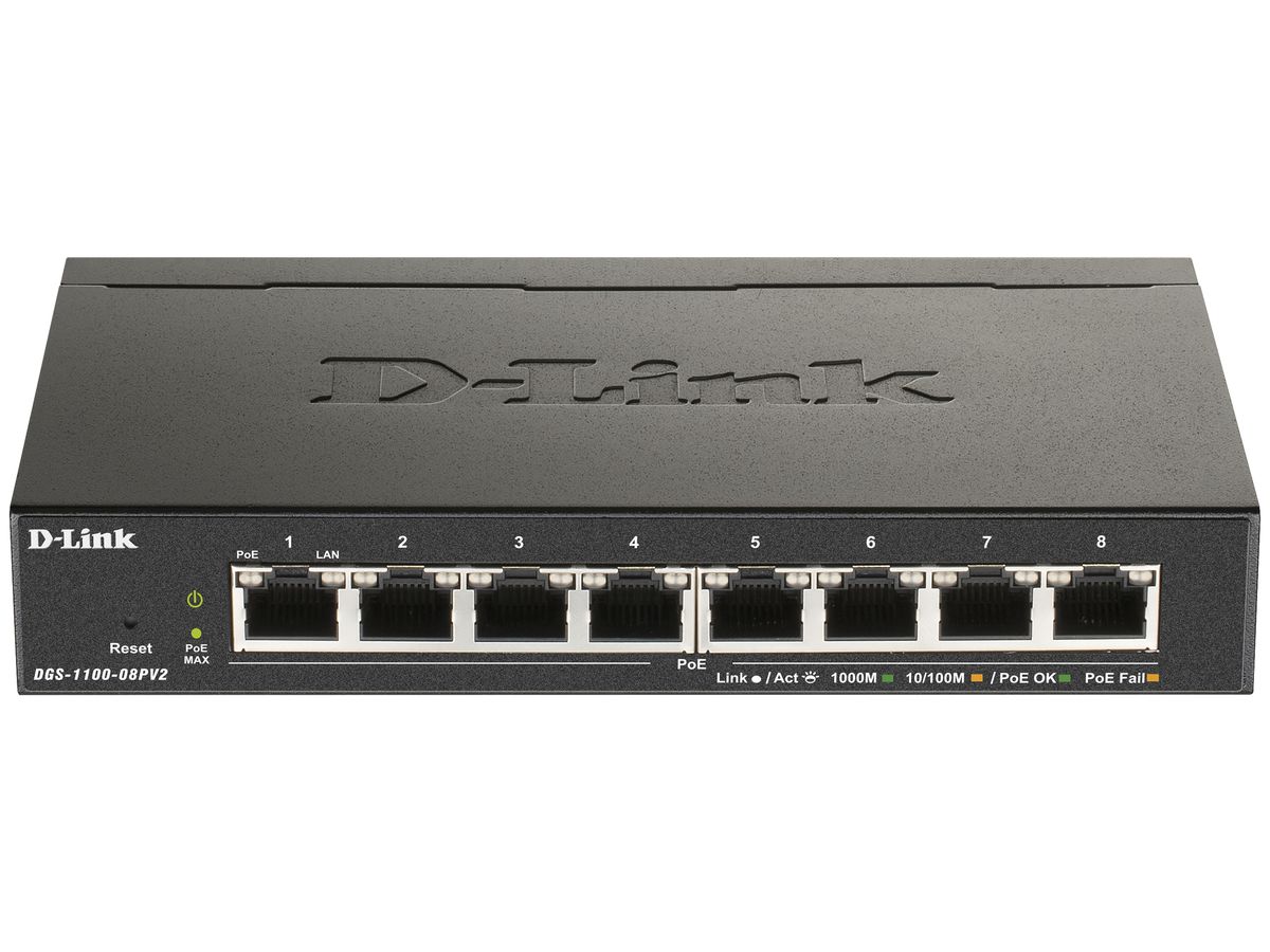 Switch D-LINK DGS-1100-08PV2/E, 8-port smart managed Layer2 Gigabit PoE+