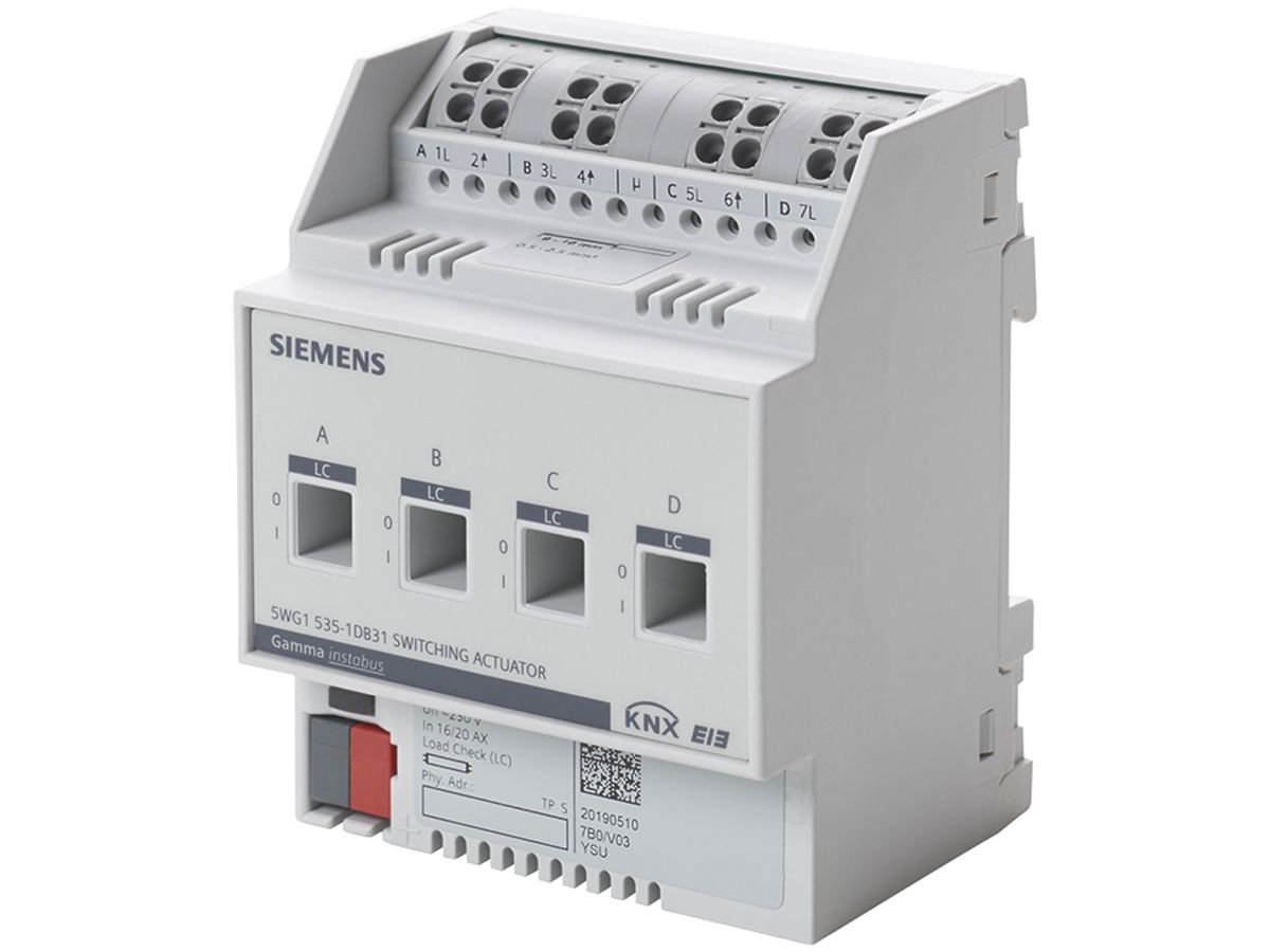 REG-KNX-Schaltaktor Siemens N 535D31, 4-fach 230VAC 16/20AX C-Last