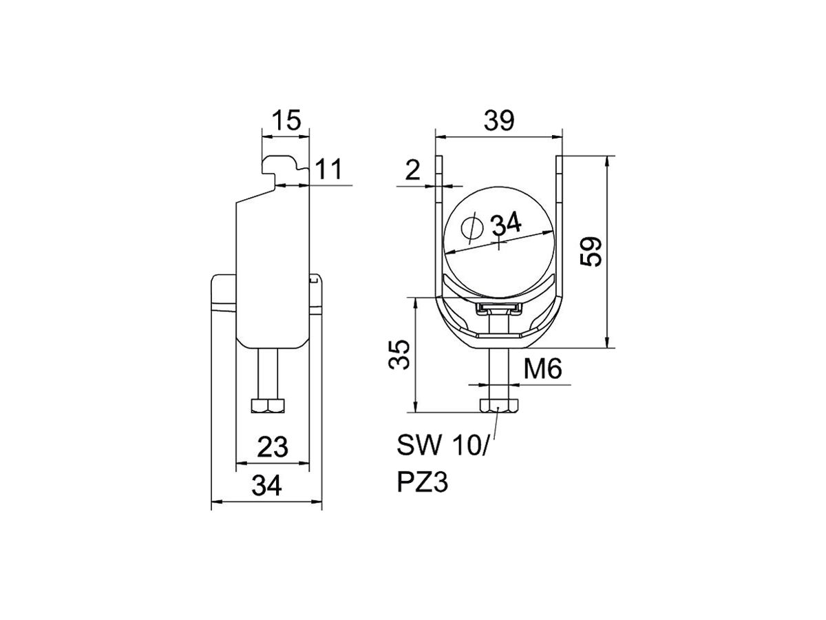 Schnellverleger BET 2056 N-Fuss Kunststoff 28…34mm 1×Kabel A2 1.4301