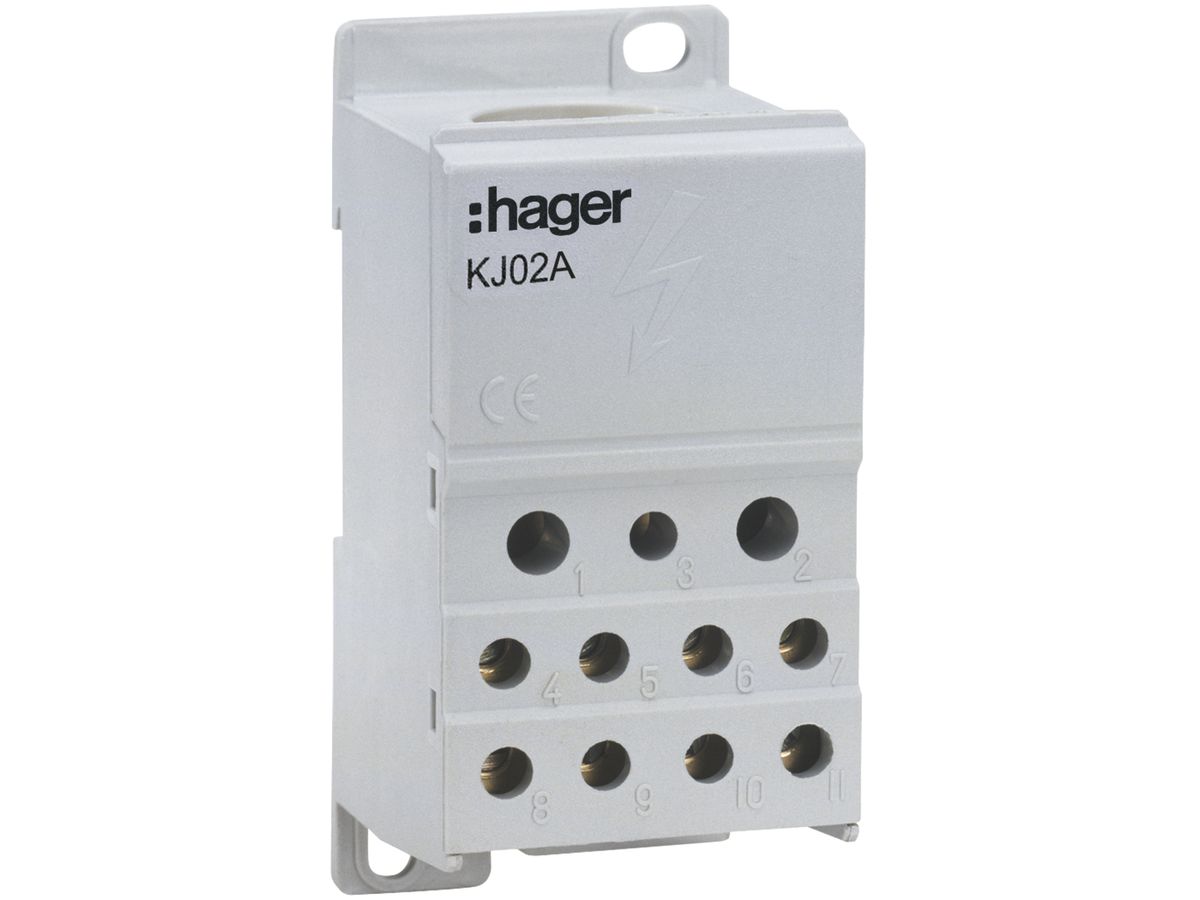 Verteilerblock Hager 250A 1L 1×25…95mm² 2×2.5…25mm² + 5×1.5…16mm² + 4×10mm²