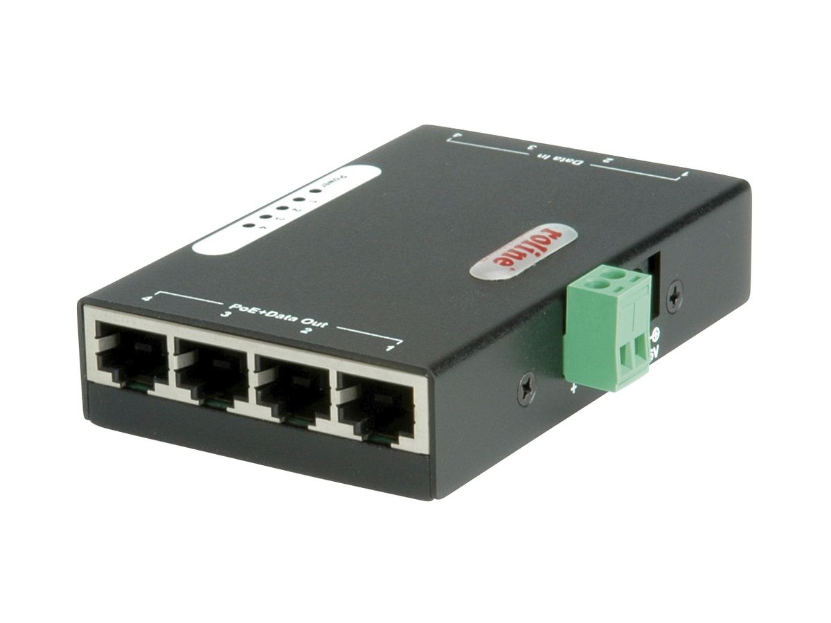 PoE Injektor ROLINE, 4×10/100/1000Mbit/s IN/OUT, ≤30W pro Port, max. 75W (120W)