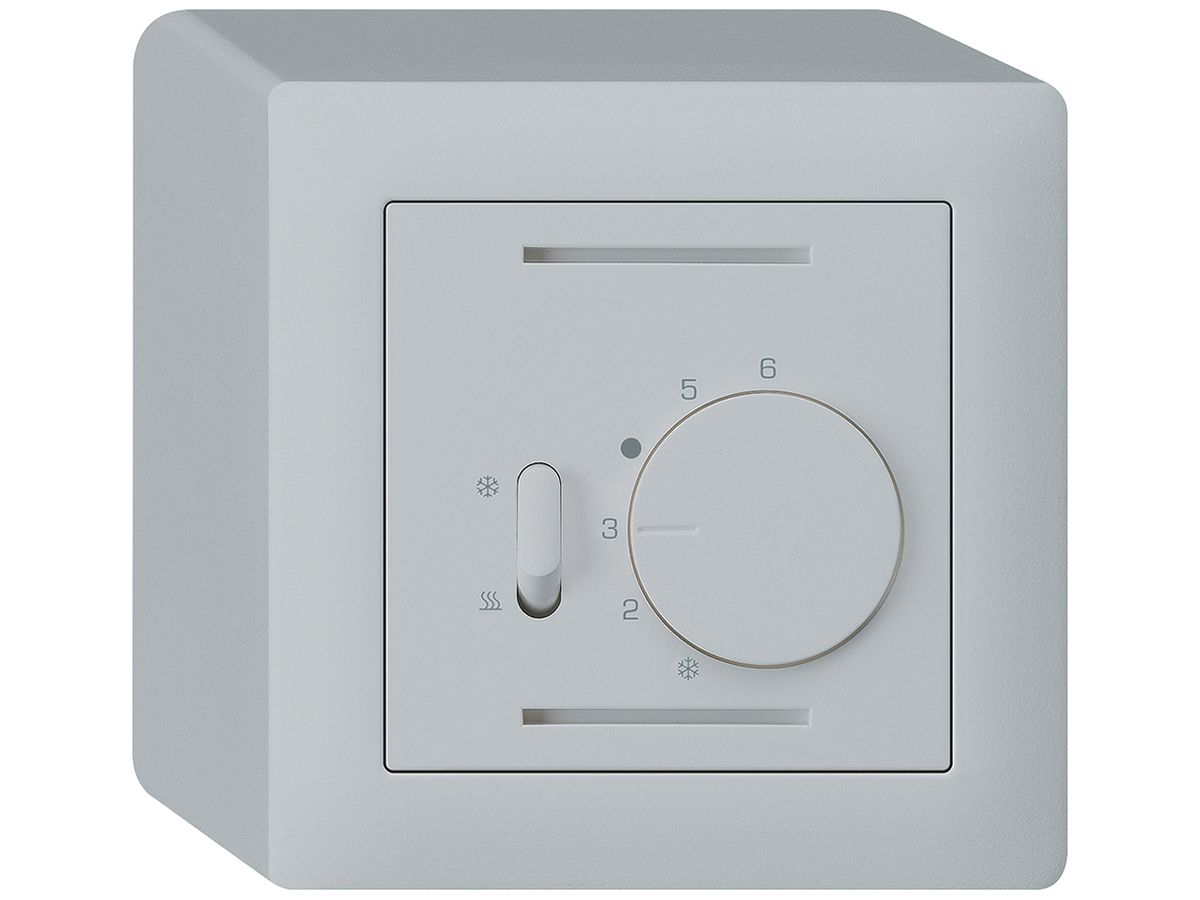 AP-Thermostat Hager kallysto, mit Schalter Heizen/Kühlen, hellgrau