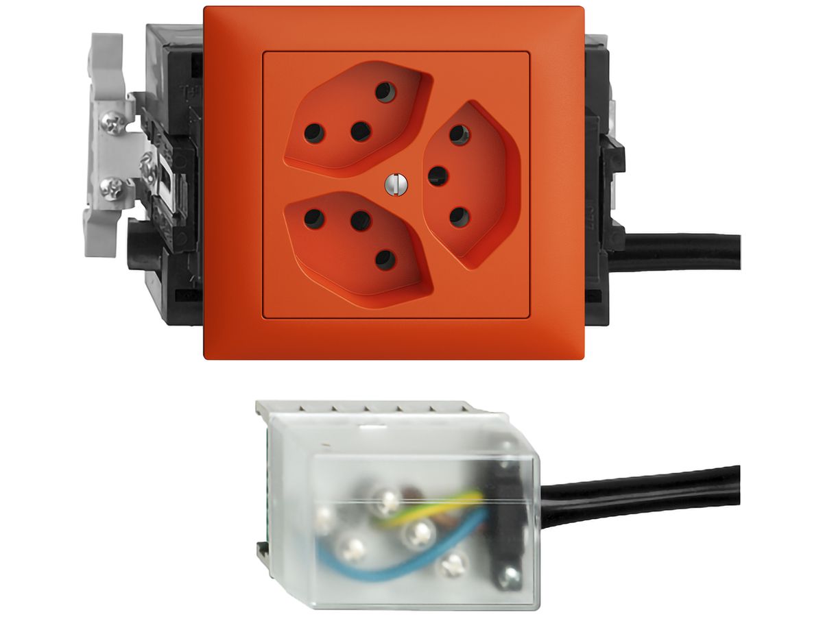 EB-Steckdose EDIZIOdue 3×T13 L3 53mm orange für Flachkabel Powerbus