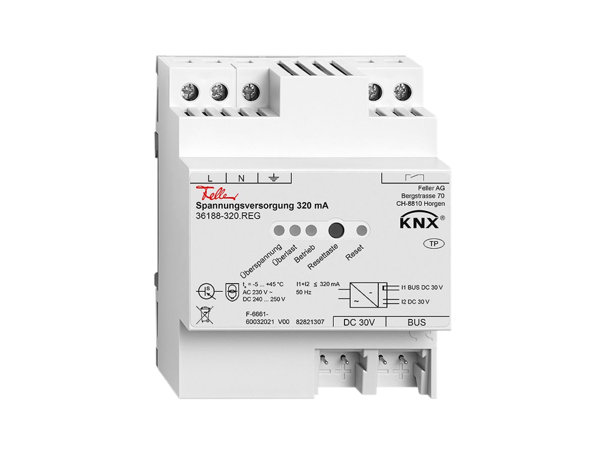 REG-Spannungsversorgung Feller KNX 320mA 230VAC, mit Meldeausgang